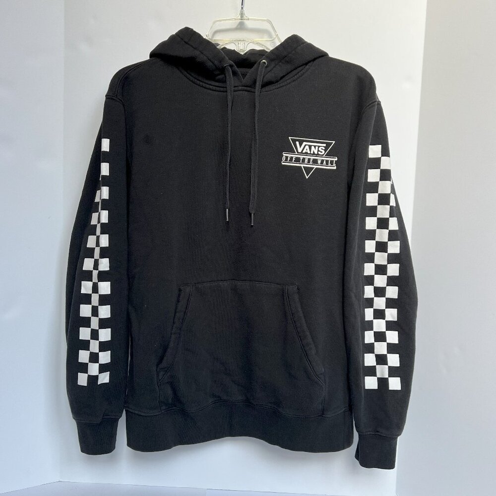 VANS Fleece Hoodie Sweatshirt Men's Size Small - Black w/White Check EUC